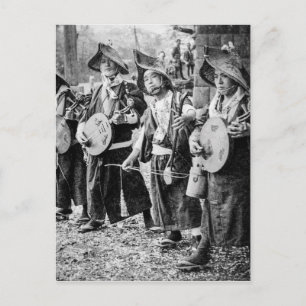 Vrolijke Band van Musici in de Oude Vintage Muziek Feestdagenkaart