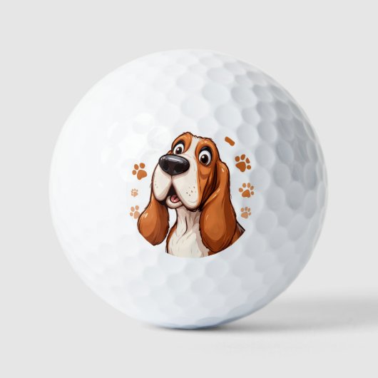 Vrolijke Basset Dog met Oranje Pawprints Golfballen (Voorkant)