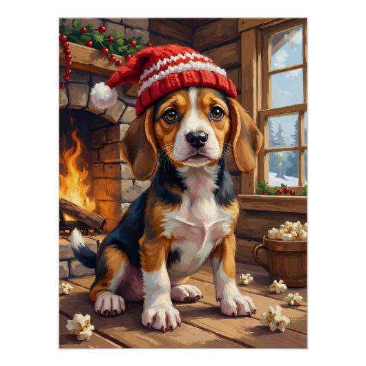 Vrolijke Beagle Pup in Mutskcap Knus Perfect Poster (Voorkant)