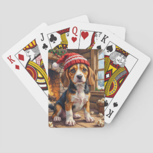 Vrolijke Beagle Pup in Mutskcap Knus Pokerkaarten