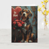 Vrolijke Beagle Valentijn's Day met Rozen Harten Kaart (Gele Bloem)