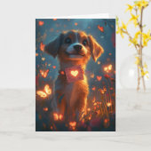 Vrolijke Beagle Valentijnsdag Hart Bloemen Kaart (Gele Bloem)