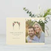 Vrolijke Beige Bloemboog Save The Date (Staand voorkant)