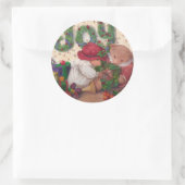 Vrolijke Beren maken Kerstkrans Ronde Sticker (Tas)