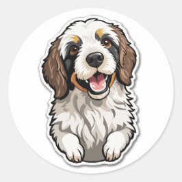 Vrolijke Bernedoodle Sticker: Mixed Breed Dog Ronde Sticker