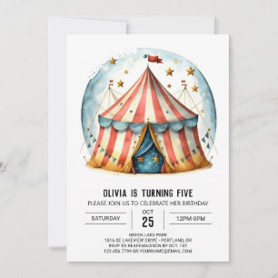 Vrolijke bewerkbare Whimsy Circus Verjaardag Kaart