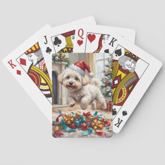 Vrolijke Bichon Frise Hond Kerstmis Pokerkaarten (Achterkant)