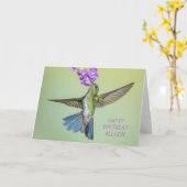 Vrolijke Birthday Hummingbird Flying Name Kaart (Gele Bloem)