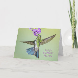 Vrolijke Birthday Hummingbird Flying Name Kaart