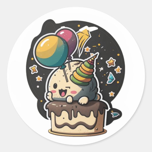Vrolijke 'Birthday' sticker! Ronde Sticker (Voorkant)