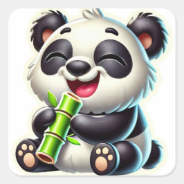 Vrolijke Black Happy Panda Vierkante Sticker