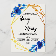 Vrolijke Blauwe Rozen Huwelijksuitnodiging