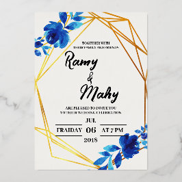 Vrolijke Blauwe Rozen Huwelijksuitnodiging Folie Uitnodiging