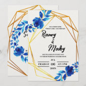 Vrolijke Blauwe Rozen Huwelijksuitnodiging Kaart (Voorkant / Achterkant)