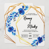 Vrolijke Blauwe Rozen Huwelijksuitnodiging Kaart (Voorkant / Achterkant)