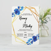 Vrolijke Blauwe Rozen Huwelijksuitnodiging Kaart (Staand voorkant)