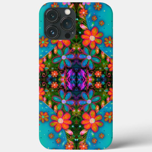 Vrolijke Blauwgroen Bloempatroon grillige Boho Sch Case-Mate iPhone Case (Achterkant)