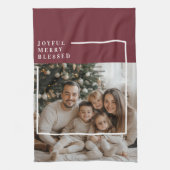 Vrolijke blije gezegende gepersonaliseerde kerstfo theedoek (Verticaal)