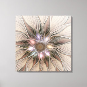 Vrolijke Bloem Abstract Beige Bruine Bloem Fractal Canvas Afdruk