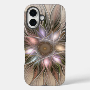 Vrolijke Bloem Abstract Beige Bruine Bloem Fractal iPhone 16 Hoesje