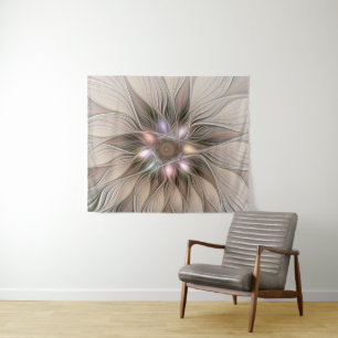 Vrolijke Bloem Abstract Beige Bruine Bloemige Frac Wandkleed