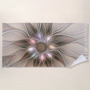 Vrolijke Bloem Abstract Beige Bruine Bloemrijke Fr Strandlaken