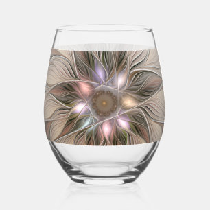 Vrolijke Bloem Abstract Beige Bruine Bloemrijke Fr Wijnglas Zonder Voet