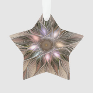 Vrolijke Bloem Abstract Beige Bruine Fractal Ster Ornament