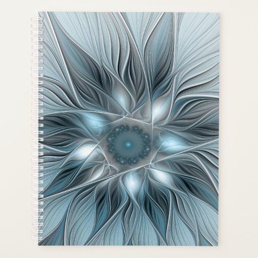Vrolijke Bloem Abstract Blauw Grijs Bloemig Fracta Planner (Voorkant)