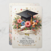 Vrolijke Bloemen Afstuderen Party Uitnodiging (Voorkant / Achterkant)