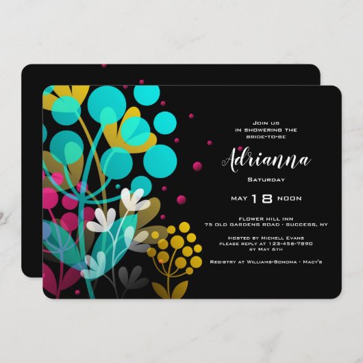 Vrolijke Bloemen Bruids Douche Uitnodiging (Voorkant / Achterkant)