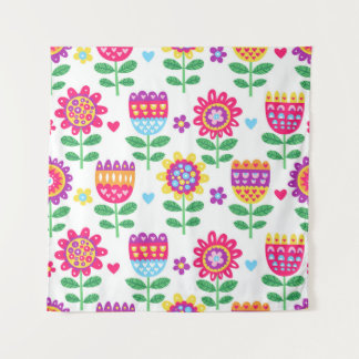 Vrolijke Bloemen Kleurrijk Patroon Wandkleed