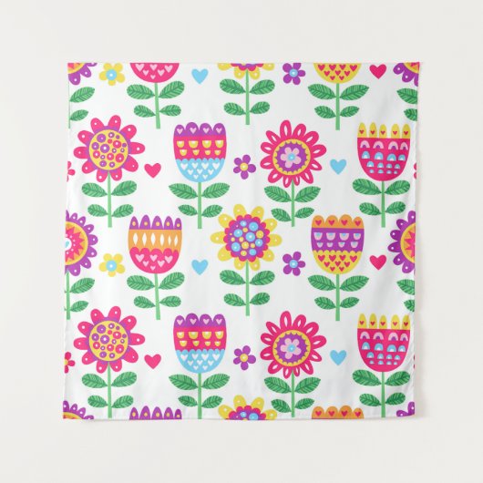 Vrolijke Bloemen  Kleurrijk Patroon Wandkleed (Voorkant)