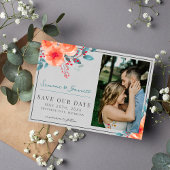 Vrolijke Bloemen Sinaasappel en Blauwgroen Bright Save The Date