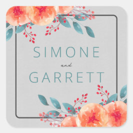 Vrolijke Bloemen Sinaasappel en Blauwgroen Bright Vierkante Sticker