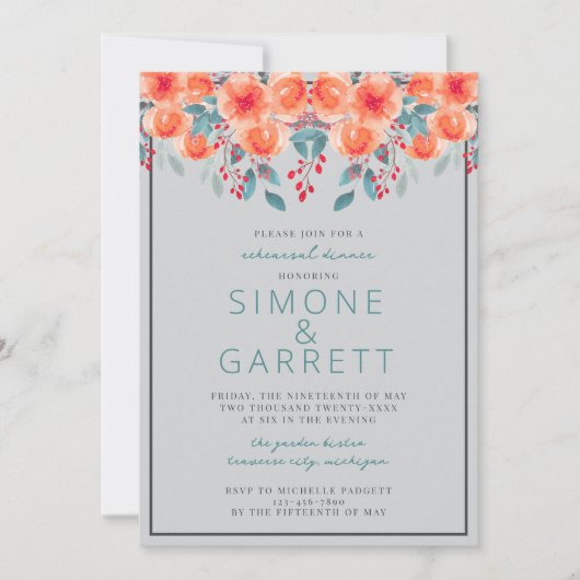 Vrolijke Bloemen Sinaasappel en Blauwgroen Repetit Kaart (Voorkant)