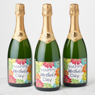 Vrolijke bloemen van de lente van de Moederdag Sparkling Wijnetiket
