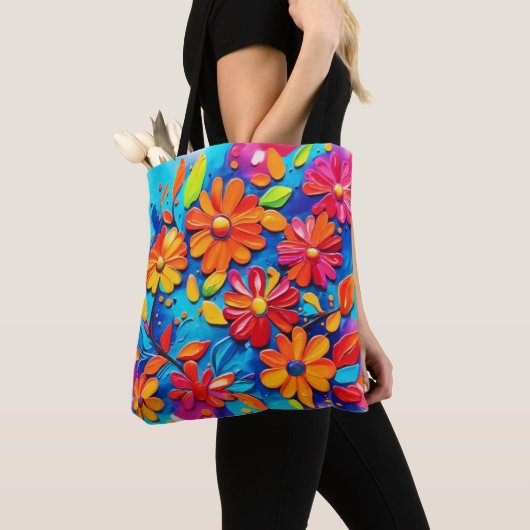 Vrolijke Bloemenschildering Tote Bag (Dichtbij)