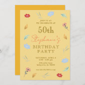 Vrolijke bloemige uitnodigingen voor 50e verjaarda (Voorkant / Achterkant)