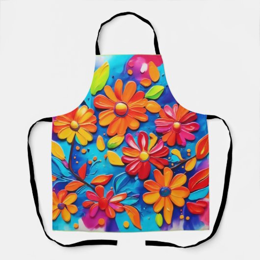 Vrolijke bloemschildering schort (Voorkant)