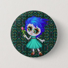 Vrolijke bloesem ronde button 5,7 cm