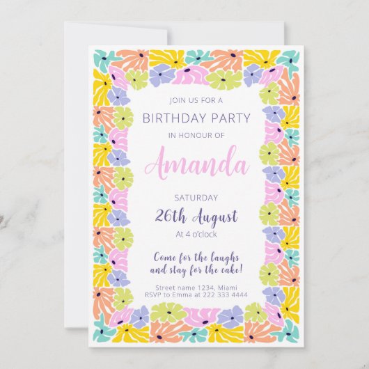 Vrolijke Blossom Border verjaardagsfeestje Kaart (Voorkant)