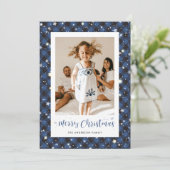 Vrolijke Blue Buffalo Plaid Foto Vrolijk Kerstfees Feestdagenkaart (Staand voorkant)