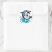 Vrolijke Blue Dolphin Splash Vierkante Sticker (Tas)