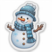 Vrolijke Blue Snowman Holiday Sticker (Voorkant)