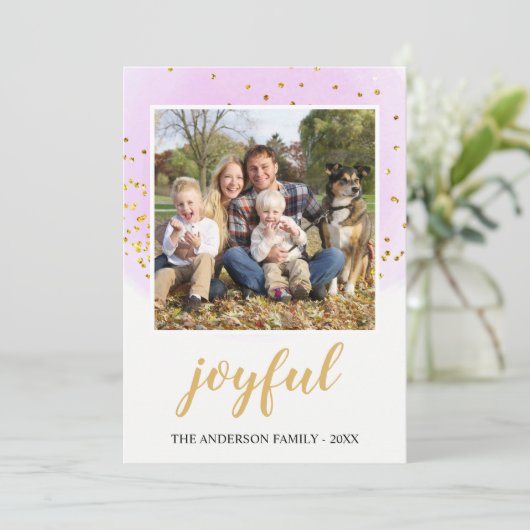 Vrolijke Blush Roze Goud Glitter Confetti Kerstmis Feestdagenkaart (Staand voorkant)