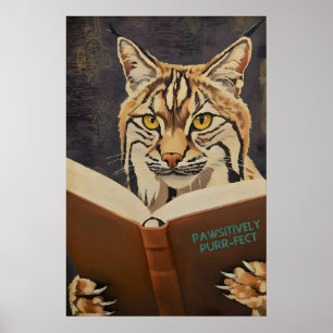 Vrolijke Bobcat Leest Boek Kunstprint - Literaire Poster