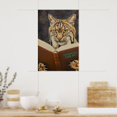 Vrolijke Bobcat Leest Boek Kunstprint - Literaire Poster (Keuken)