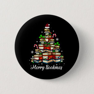 Vrolijke Boeken Boeken Kerstboom Boek Lover Sant Ronde Button 5,7 Cm