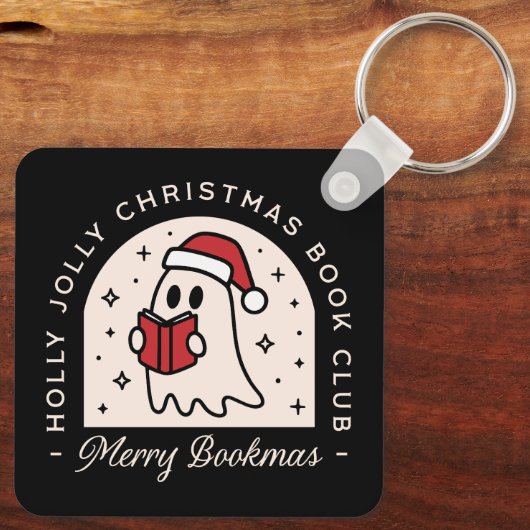Vrolijke boekenliefhebbers Kerstmis Sleutelhanger (Achterkant)